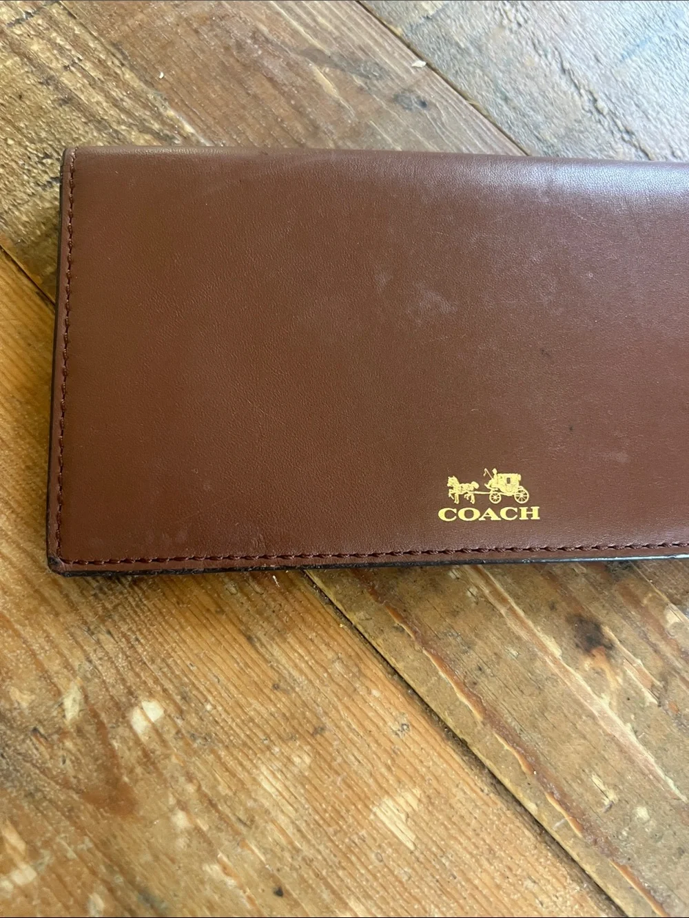 Coach Brown Leather Card & Key Holder with Gold Logo
